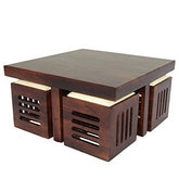 Trueliving Wood Brown Table Stool (Table H 30 x W 34 x D 18 Stool H 18 x W 16 x D 14)